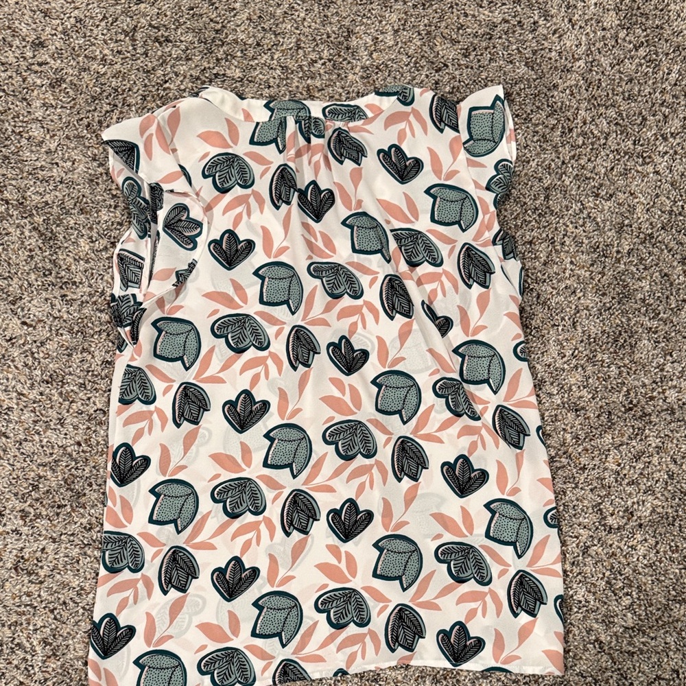 LOFT Women’s Floral V-Neck Flutter Sleeve Top - White, Pink & Teal - Picture 7 of 8